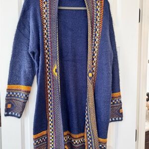 Bohemian Blue Patterned Open Front Cardigan